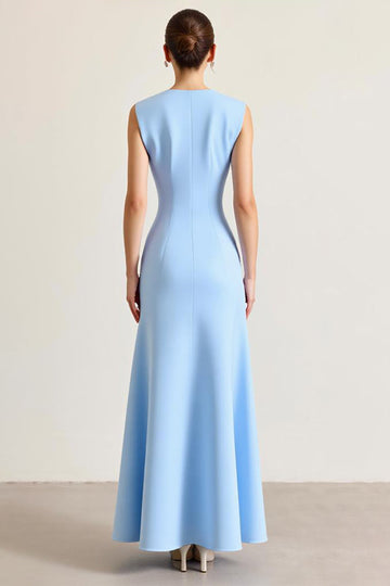Sky Blue Ruched Sheath Formal Dress with Slit